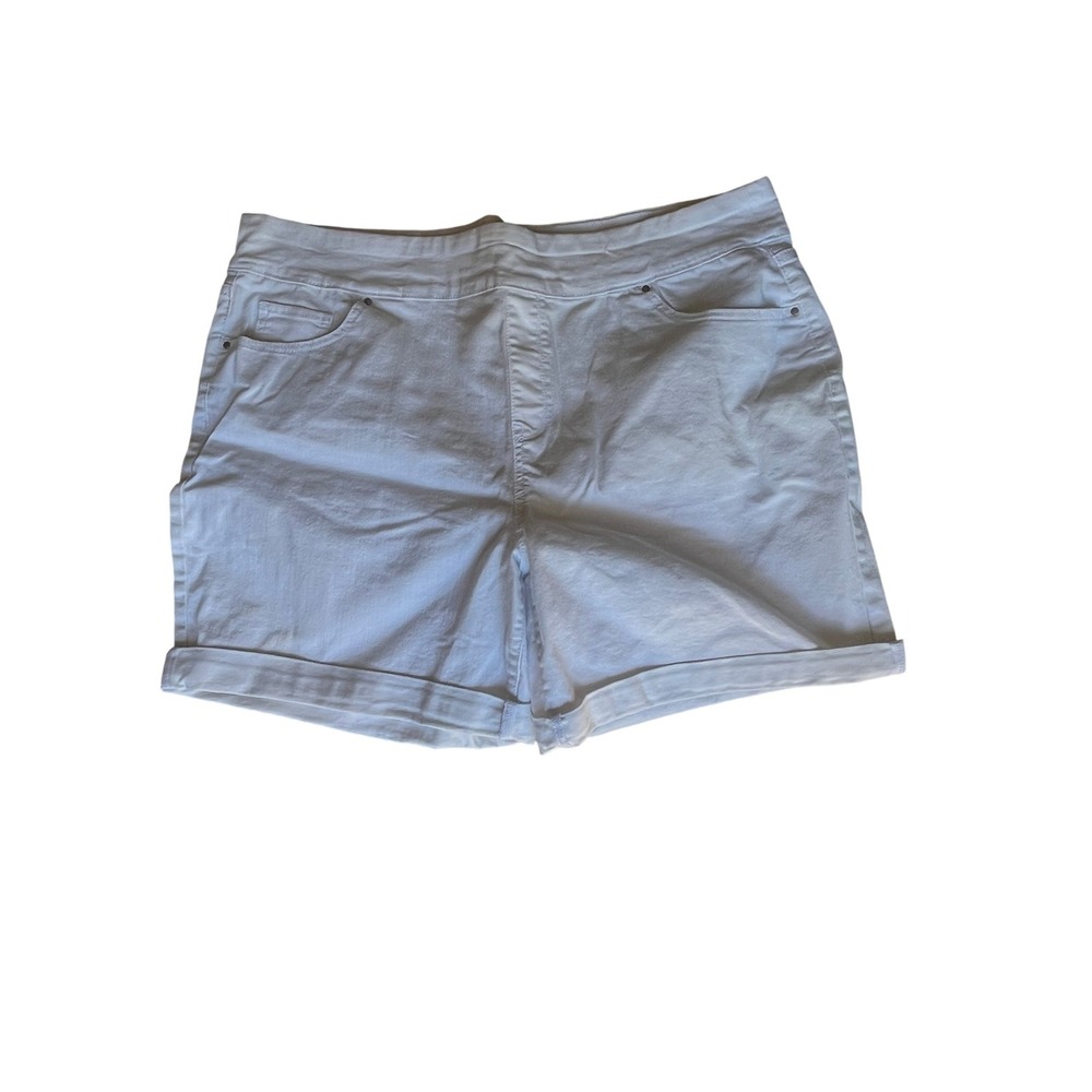Croft & Barrow Womens Plus 20W White Pull On Denim Shorts Cuffed Hem Five Pocket